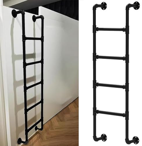 Schwarze Schmiedeeisen-Leiter zur Wandmontage, für Kellerfenster, Schwerlast, Dachboden, Etagenbett und Wohnmobil, Metall-Trittleiter, Mehrzweck- und platzsparendes Design (185 cm)