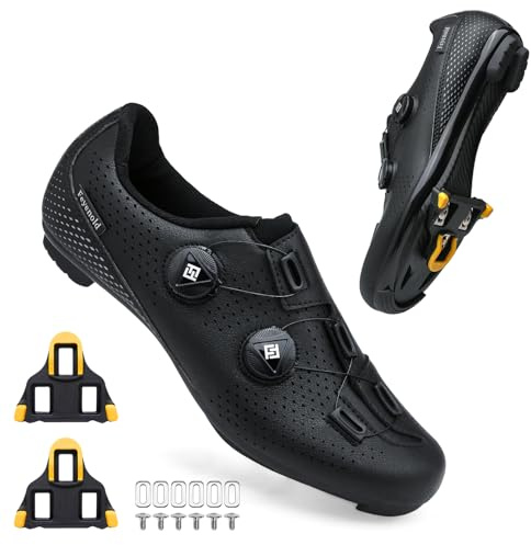Feyenold Scarpe da Ciclismo da Uomo, da Donna, compatibili con Pedale SPD-SL e Installazione Compatibile SPD/Look KEO Cleats, Bianco, 43 EU