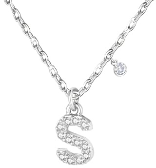 GUOYU 26 Collier Initiale Lettre d'Anniversaire pour Femme Fille, Collier avec Lettre en Zircons d'Argent Pendentif, Personnalisation Idées Cadeaux Anniversaire Célébration (S)