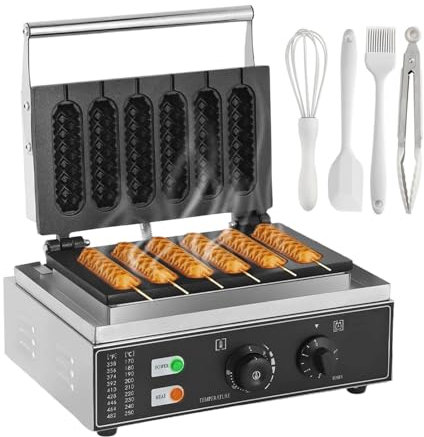 pealiritansemen Electric Nonstick Corn Dog Maker, Hot Dog Waffle Maker Iron Machine, 50-300℃ Temperature Control, 0-5 Min Timer, Hot Dog Sticks Maker Machine, For Restaurants, Cafes