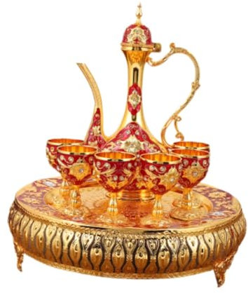Colcolo Européenne Café Turc Ensemble de Service À Thé de Mariage de Luxe Vin Ensemble Boisson Drinkware Thé pour Table À Manger Accueil, Or et Rouge