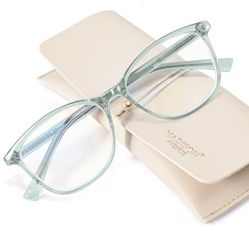 Madison Avenue TR90 Blue Light Blocking Glasses Anti Eyestrain UV Glare Blue Light Glasses for Women TV Phone Computer Gaming Eyeglasses (Transparent Green)