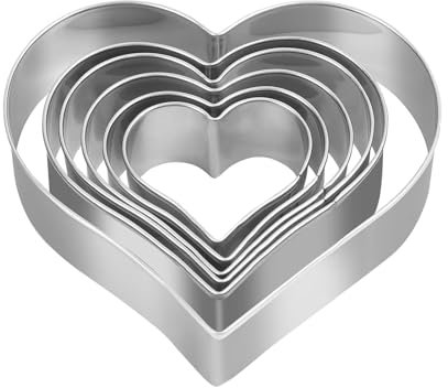6 Stück Herzausstecher, Ausstechformen Herzbackform Set, Herz Ausstecher, Rostfreier Keksausstecher, Herz Keksausstecher, Ausstechformen Herzen, für Kekse, Brotfrüchte, Sandwiches(Silver)