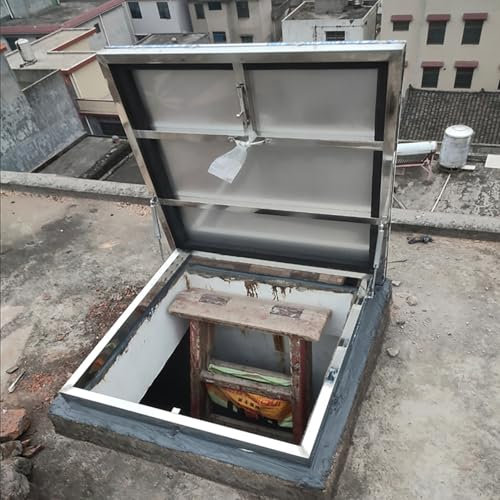 Trappe de Toit Inox,Lucarne de Toit Manuelle,Fenêtre de Toit,Couvercle pour Grenier/Sous-sol/Véranda/Abri,Trappe d’Accès pour Toit et Puits de Lumière(23.6 * 23.6in/60 * 60cm)