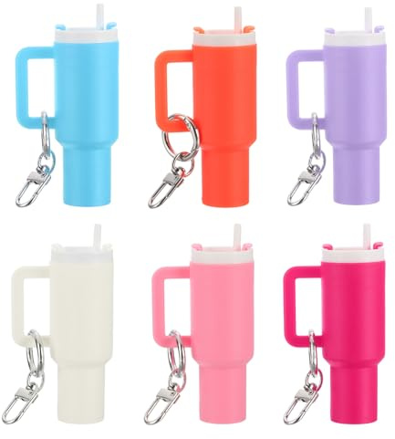 PATIKIL Mini Cup Keychain, 6 Pcs Lip Balm Holder Mini Tumbler Key Chains Cute Decor Keychain Charm for Backpack Handbag Purse, Multicolor