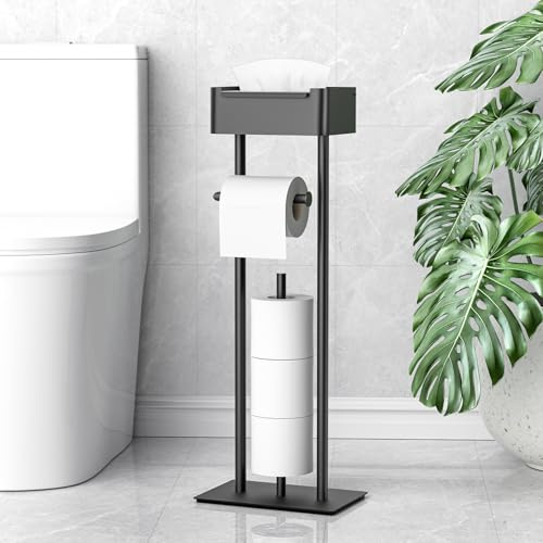 Porte-Papier Toilette Debout - en Acier Inoxydable - avec boîte à lingettes humides - Support de Papier Toilette - Autonome