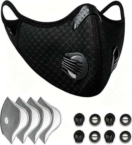 Sportmaske Schutz vor Staub, Kälte und Umweltverschmutzung mit Filter, ideal zum Skifahren, Radfahren, Motorradfahren, Skateboarden und Inlineskaten (Schwarz)