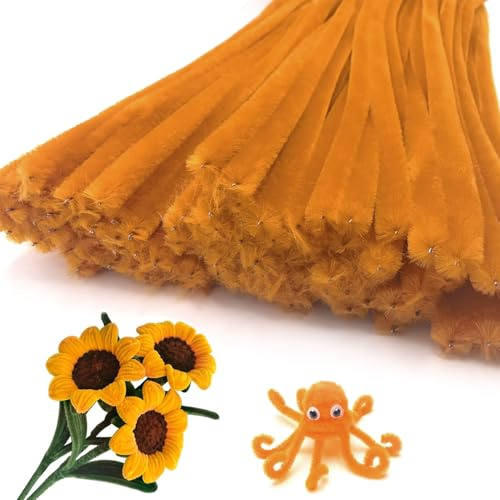 Pfeifenreiniger Blumen, 100 Stück Pfeifenputzer zum Basteln, Pfeifenreiniger zum Basteln für Blumenstrauß DIY Dekorationen (Old Golden)