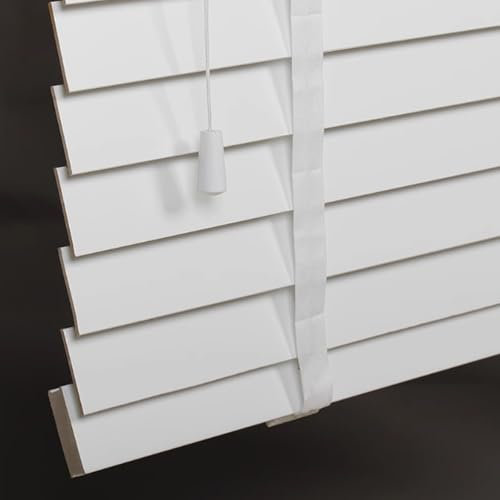 Jalousien aus Echtholz, Jalousien aus Naturholz, Verdunkelungsvorhänge, Wärmeisolierung, Sichtschutzvorhänge, 50 mm horizontale Lamellen, Fensterläden für den Innenbereich, Zuhause, Büro, Weiß