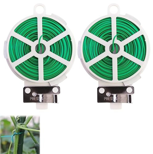 Azlanway Fil de Fer Jardin 100 m – 2 Rouleaux avec Distributeur et Coupe-Fil, Fil Plastifié pour Plantes, Bricolage, Câbles, Jardinage et Maison