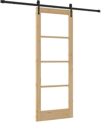 vidaXL Schiebetür ORKDAL Natur 78 x 202 cm Massivholz Kiefer und Glas, Stylische Schiebetür, minimalistisches Design, langlebiges Holzglas, praktische Lösung für den Flur, leiser Betrieb