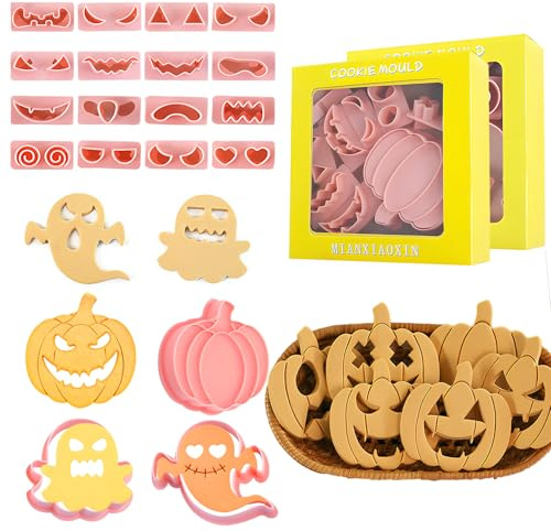 20 Stück Halloween Ausstecher, Backen Dekorationen Set mit Kürbis Ausstechform, Gespenst Ausstecher, 3D-Kunststoff, Wiederverwendbar Halloween Keksausstecher für Küche, Geburtstag, Kekse,Gebäck