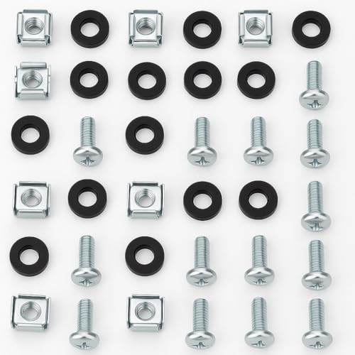 Juego de fijación de rack M6 – Paquete de 20 tuercas jaulas, pernos y arandelas – Kit de montaje de gabinete de servidor – Herramientas de tuerca cautiva para equipos de rack de 19 pulgadas – Longitud