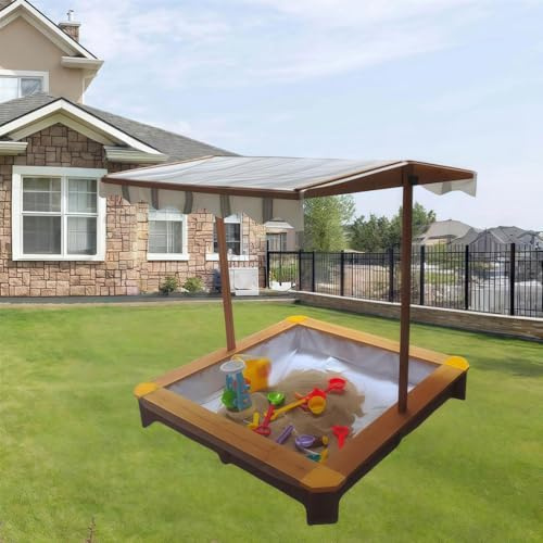 Kids Sandbox with Cover, Height Adjustable, Rotatable UV Resistant Canopy, Sand Protection Bottom Liner for Home, Backyard, Beach Outdoor