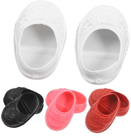 HIAKDOFT 4 Paare Mini Puppenschuhe für Dolls Flache Niedliche Puppenschuhe in Rosa Schwarz Weiß Rot Geeignet für Reborn Puppenhaus Dekor und Zubehör