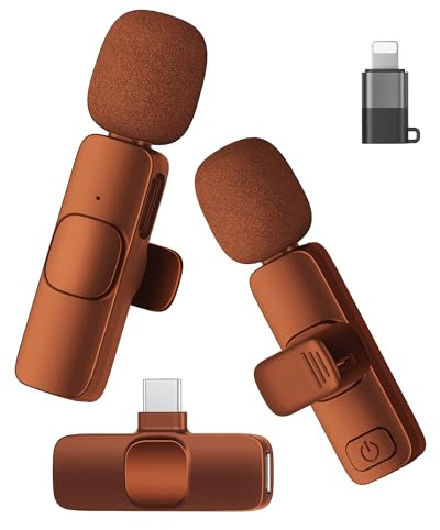 Kabelloses Lavalier Mikrofon für iPhone/iPad/Android (2 Sender), Mini Ansteckmikrofon mit Geräuschunterdrückung, Plug-Play Wireless Mikrofon für Videoaufnahmen, Podcast, YouTube, TikTok（Orangeschwarz）