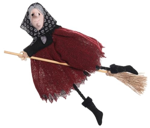 Muñeca de Bruja de Cocina, muñeca de Bruja Decorativa de 6, 3x9, 5 Pulgadas en Palo de Escoba, Adornos Colgantes de Halloween para decoración de Cocina Interior y Exterior de árbol