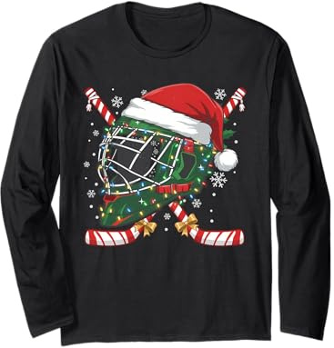 Casco de Hockey sobre Hielo de Navidad de Papá Noel para Hombres, niños y Adolescentes Manga Larga