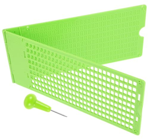 HAMPPLIES Set Lavagna Braille con Stilo per Non Vedenti Piastra Braille in Plastica Verde 9 Linee 28 Celle per Apprendimento e Ausilio Visivo