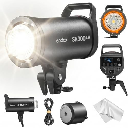 Godox SK300III-V Flash de Estudio 300Ws, GN58 5600K Monoluz Profesional con Lámpara de Modelado LED 10W, Sistema X 2.4G Inalámbrico, Montura Bowens para Fotografía de Producto y Retrato, SK300III V