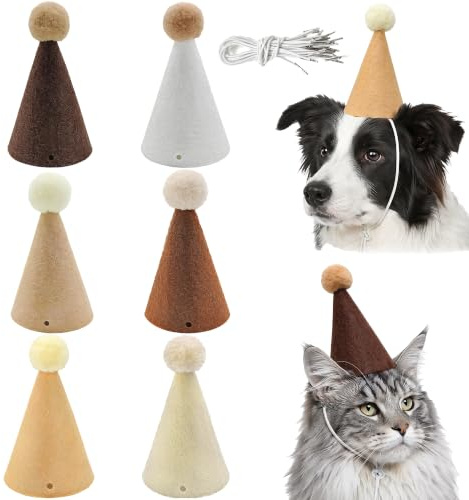 Yootiko Mini Partyhüte für Haustiere & Stofftiere | Filz Geburtstagsmützen für Hunde, Katzen, Kaninchen Kuscheltiere Niedliche Tierparty Dekoration in Braun Creme Weiß Braun