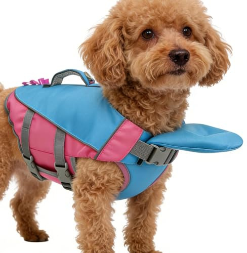 Gilet Nuoto Cane, Giubbotto Salvataggio Cane, Gilet Piscina Alto Galleggiamento Riflettente con Galleggiamento Mentone Rimovibile Regolabile Antistrappo