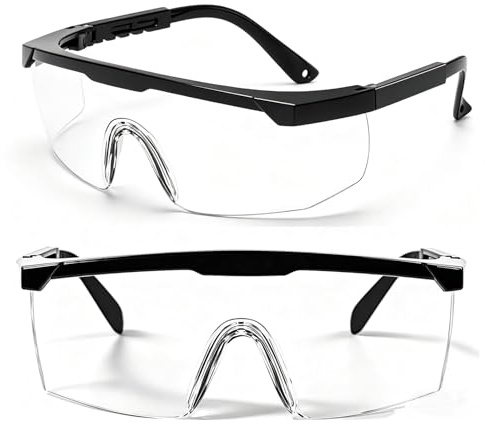 HREDZEO Gafas de seguridad ajustables, paquete de 2 gafas protectoras transparentes antivaho para el trabajo, a prueba de impactos, polvo, envolventes, gafas de seguridad de laboratorio para adultos