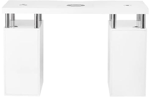Generisch Nageltisch, Maniküretisch mit Eingebauter Kassetten-Staubabsaugung, Weiß, Hochglanz, 120 x 50 x 75 cm, mit Schubladen