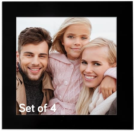 Untersetzer, Fotorahmen, 8 x 8 cm, Untersetzer, 4 Stück, gehärtetes Sicherheitsglas, rutschfest, personalisierbar oder Heimdekoration (schwarz)