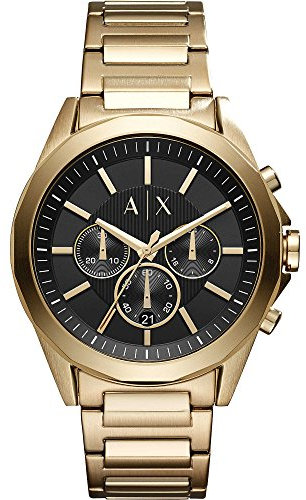 Armani Exchange Watch for Men, Chronograph Movement, 44 mm Gold Stainless Steel Case with a Stainless Steel Strap, AX2611