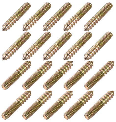 sourcing map M6 Vis Double Filetage Boulon Longueur 35mm Double Tête Autotaraudeuse 6mm Bois Joint Meubles Jambes 20Pcs