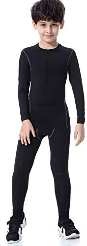 LNJLVI Ensemble sous vêtement Thermique Garçon t-Shirt à Manches Longues pour Ski Sport Long Culotte(Black,12-13 Years)