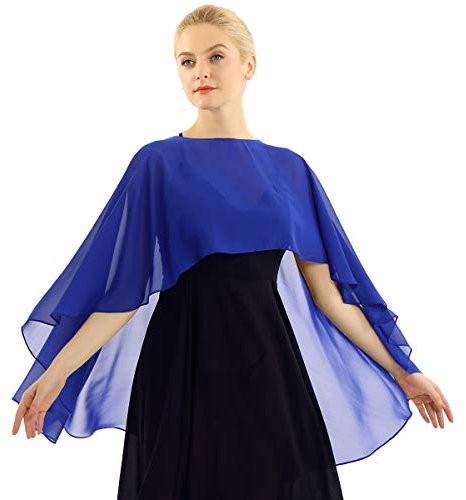 CHICTRY Damen Chiffon Asymmetrisches Bolero Poncho Shrug Schal Wraps Umhang Lang U-Auschnitt Hochzeit Brautschal Brautjacke Cape für Abendkleidung Blau One Size