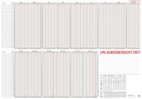 GÜSS Urlaubsübersicht 60 Mitarbeiter- im Versandrohr Format 120x84 cm | 2027 GÜSS Urlaubsübersicht f. 60 Mitarbeiter im Versandrohr