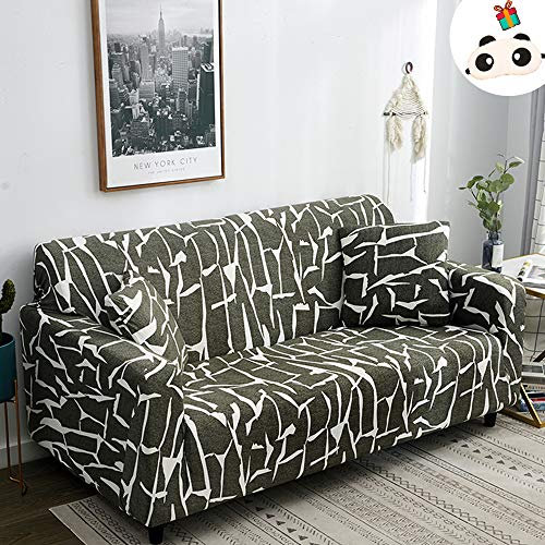 Enhome Schonbezug für Sofa, 1/2/3/4 Sitzer Elastisch Sofabezug Spandex Stretch Protector Abstrakte Kunst Antirutsch Couchbezug Sofa Überwürfe Abdeckung Hussen mit Armlehne (3 Sitzer,Blaugrün)