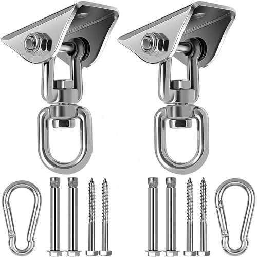 GothicBride Gancio soffitto Girevole a 360°Gancio Altalena SUS304 Ganci di Sospensione Heavy Duty capacità Portante 500KG per Altalena, Amaca, Yoga, Sacco da Boxe (2 pezzi a 360°)