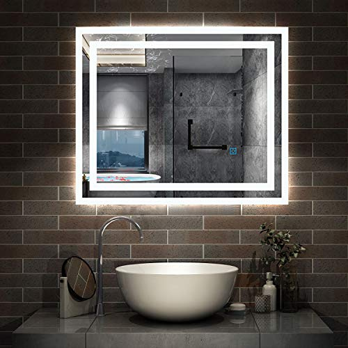 Aica Sanitär LED Spiegel klein 60×50cm Badspiegel mit Beleuchtung Lichtspiegel Badezimmerspiegel Wandspiegel Touch-Schalter IP44 Kaltweiß energiesparend