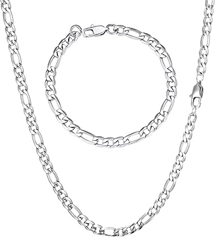 AFSTALR Chaîne Figaro 1+3 Homme Collier en Acier Inoxydable Argent Or Noir 5mm de Large 46-90cm Bijoux Cadeau
