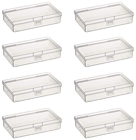 Goodma 8 Stück rechteckige Mini-Organizer-Aufbewahrungsbox, Klar | Mit Klappdeckel, Für kleine Gegenstände und Bastelprojekte, 135 x 80 x 30 mm