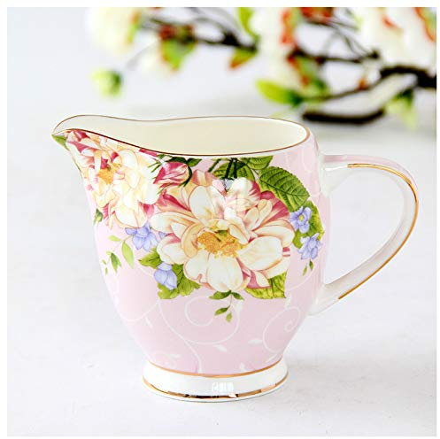Gravy Boat British Bone China Milk Jug Flower-Shaped Creamer Pot with Handle Coffee Wreath Cup Compact Suitable for Sauce Pot Suitable for Family Restaurant Cafe Gravy Sauce Boat(Pink)