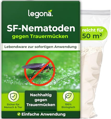 Legona SF-Nematoden gegen Trauermücken, 25 Mio. für 50 m²/300 Pflanzen | Steinernema feltiae zum Gießen gegen Trauermücken in Blumenerde und Zimmerpflanzen