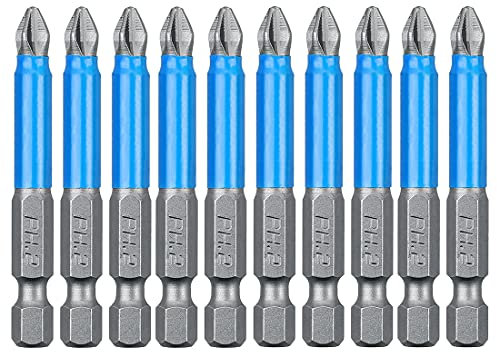 Saipor 10pcs PH2 Magnetic #2 Phillips Screwdriver Bit Set Hex Shank Phillips Head Drive Bit Cross Anti-Slip Screw Driver Power Drill Bit Screwdriving Bit for Electric Hand Screwdrivers|PH2 X 65mm