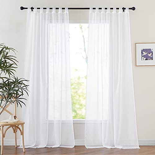 PONY DANCE Wohnzimmer Gardinen mit Schlaufen Vorhang Weiß Transparent | 2er Set H280 x B140 cm, Stores Gardinen, Durchsichtig, für Schlafzimmer, Curtains Living Room, Lichtfilterung, Luftig