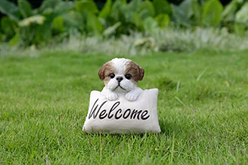 HiLine Gift Ltd. Shi Tzu Welpe mit Willkommensschild, Braun und Weiß