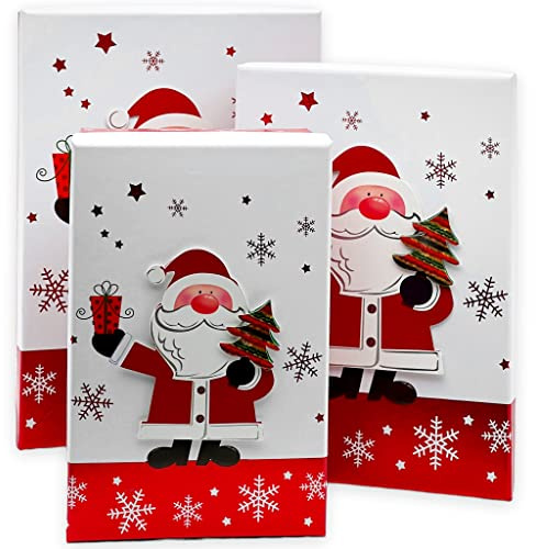 3-teiliges Set Geschenkschachteln Geschenkboxen Geschenkkarton, 3 Stück Geschenkkartonage Weihnachten mit 3D-Motiv (Weihnachtsmann)