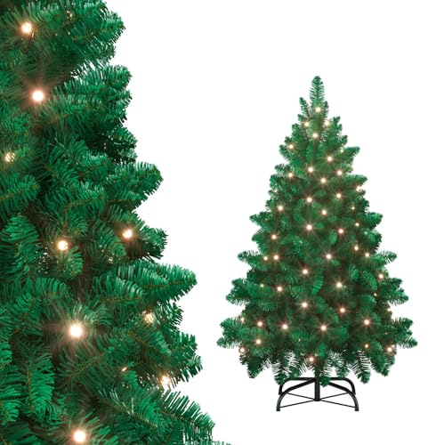 Aufun 180cm Weihnachtsbaum künstlich mit Beleuchtung, Tannenbaum künstlich Grün PVC, Edeltanne Schnellaufbau chwer entflammbar, inkl. Christbaum Ständer (1,8m, Grün)