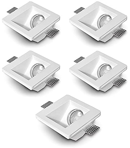 Eurekaled - 5 pezzi Portafaretto in Gesso CERAMICO Inclinato da Incasso per GU10 e MR16 in cartongesso