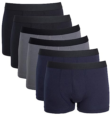 Sock Stack Pack Of 6 Mens Boxers Lycra Boxershorts Comfort Fit Underpants Waistband Boxer Short Underwear For Men MB03 (UK, Alpha, M, Regular, Regular, Black Navy Grey)