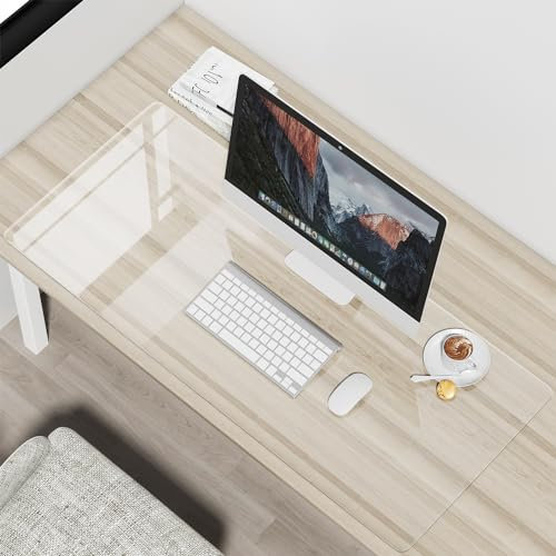 Schreibtischunterlage Transparent, 60x40x0.15cm Große Schreibtischunterlage Durchsichtig Klar Schreibtischmatte Rutschfeste Wasserdichte Runde Kanten Schreibunterlage Kinder Mauspad für Büro Zuhause