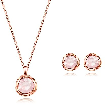 immobird Schmuckset Damen Sterling Silber 925 mit Geburtsstein Rose Anhänger Halskette und Ohrringe Set Geschenk Für Frauen Mama Mädchen